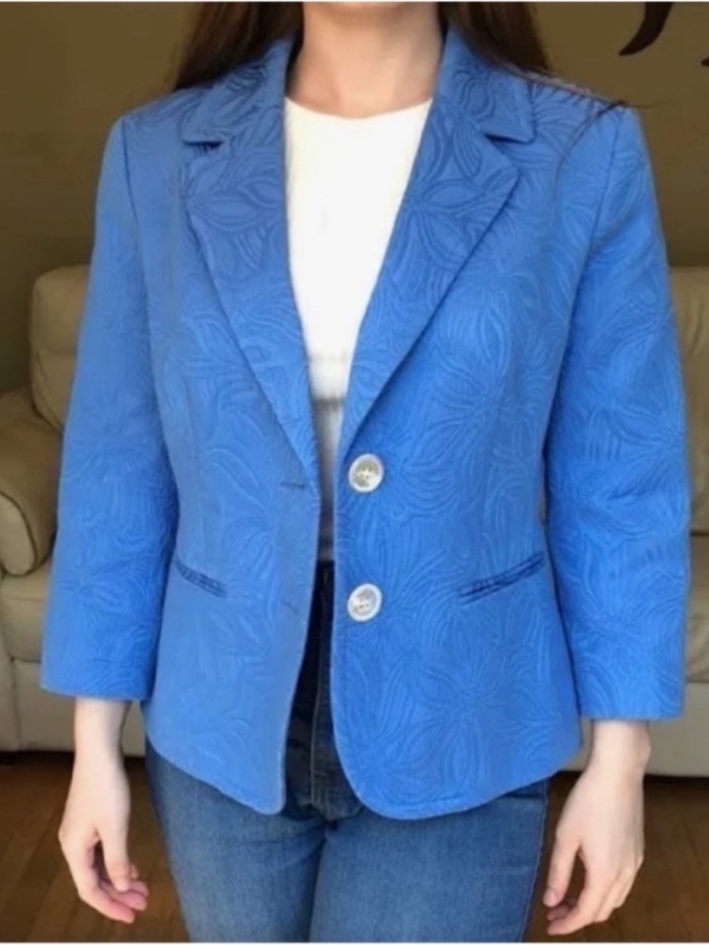 Talbots Blue Floral Jacquard Knit Blazer. 4. NWT. $169!